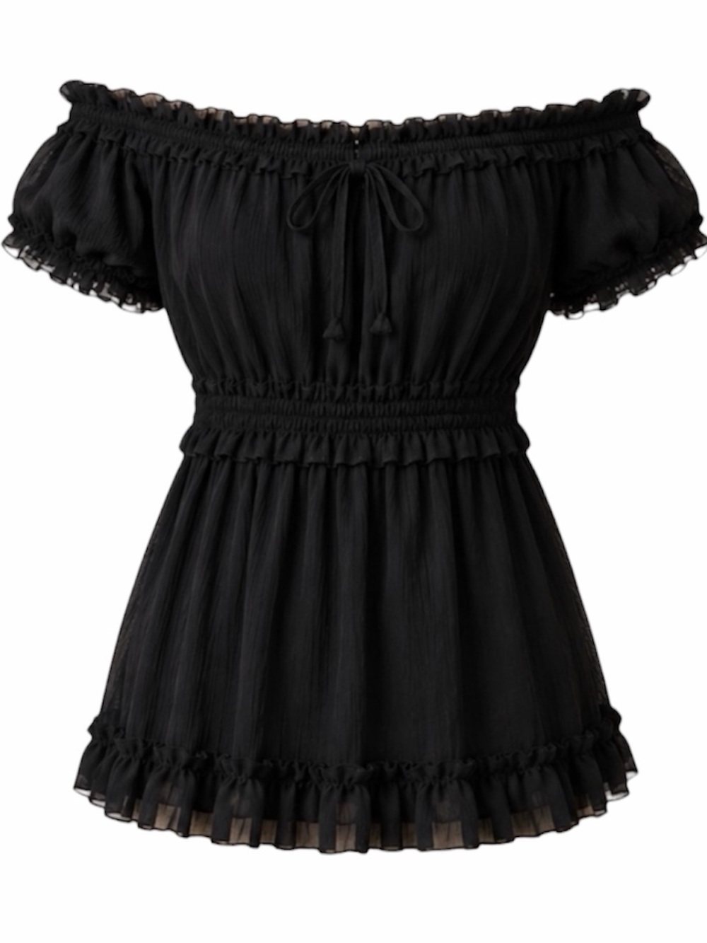 Cotton Express Y2K Sheer Black Off Shoulder Babydoll Mesh Top Coquette
